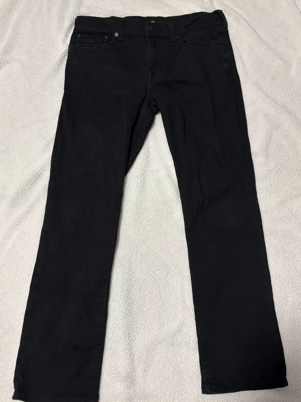 True Religion Ricky Relaxed Straight Black Jeans Men's 34x32 Flap Pocket Stretch